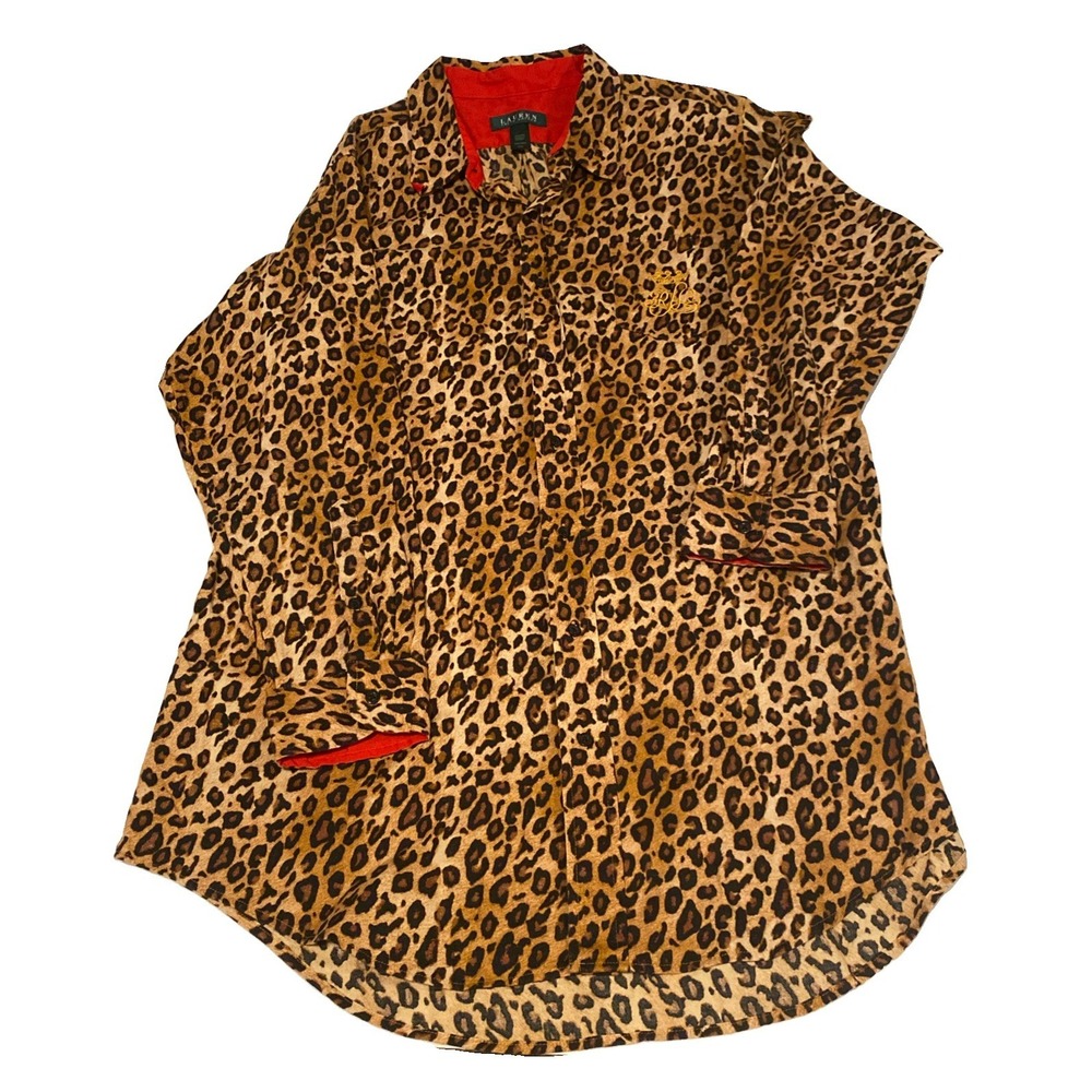 Lauren Ralph Lauren Nightgown Gown Sleep Shirt Size S Leopard Gold Crest
